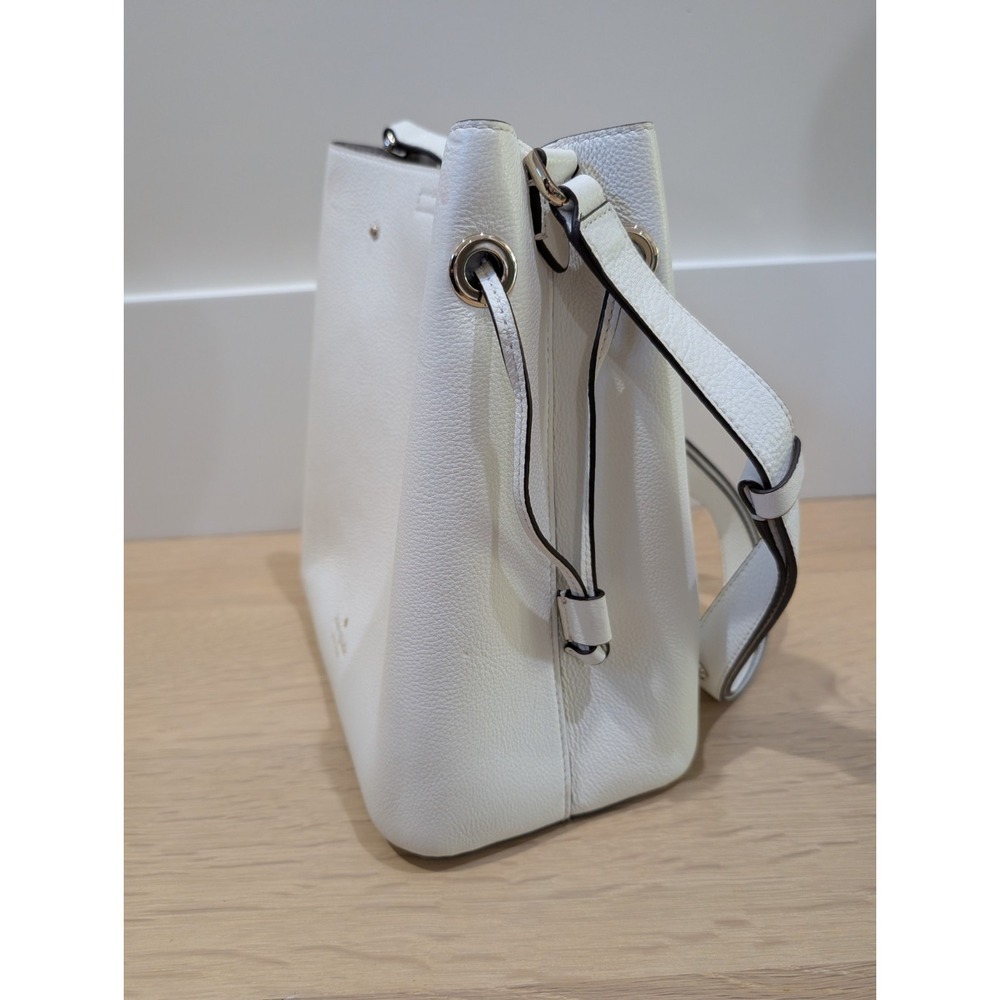 Kate Spade New York Marti Small White Leather Bucket Shoulder Bag Satchel Purse - Picture 6 of 12